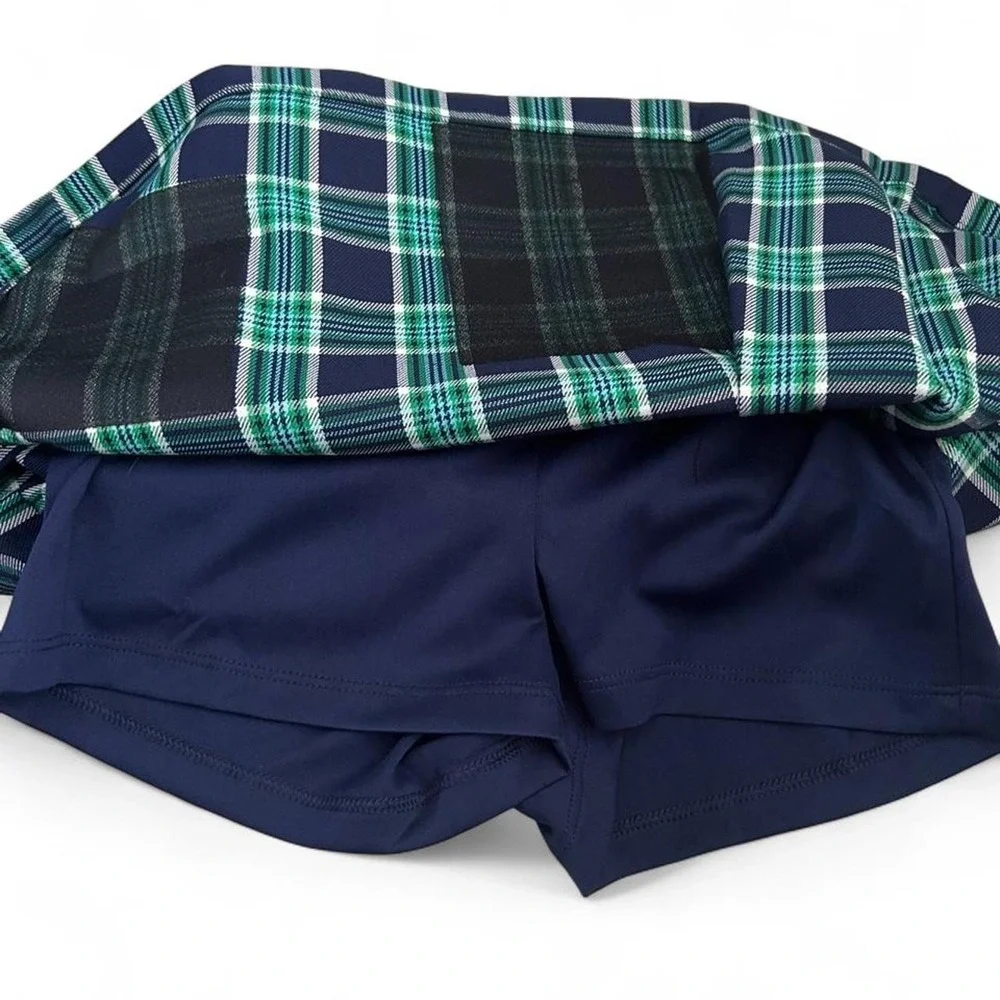 Stranger Things Justice Plaid Skort With Patches Girls 7/8 Green Navy Preppy